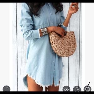 🌟HP! X3🌟 👗 Denim Shirt Dress with Frayed Edges
